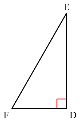 Triangle DEF rectangle en D, avec le sommet E en haut, F en bas à gauche et D en bas à droite