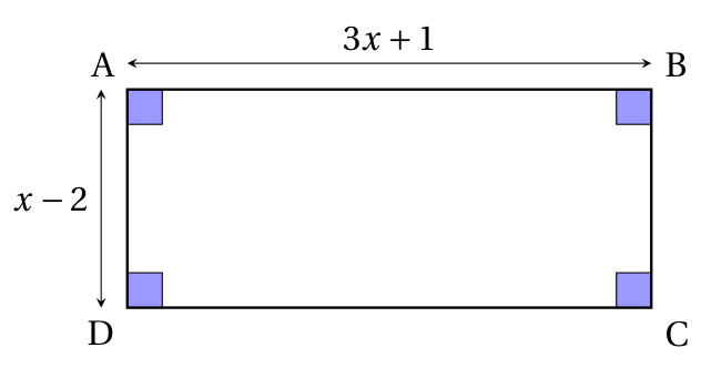 Rectangle ABCD avec AB = 3x + 1 et AD = x − 2