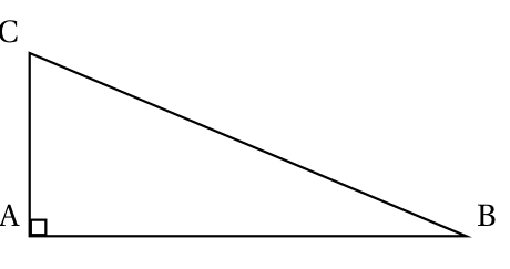 Triangle ABC rectangle en A, avec C au-dessus de A et B à droite de A