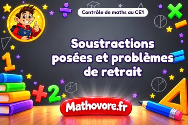 Contrôle de maths CE1 : soustractions posées et problèmes de retrait
