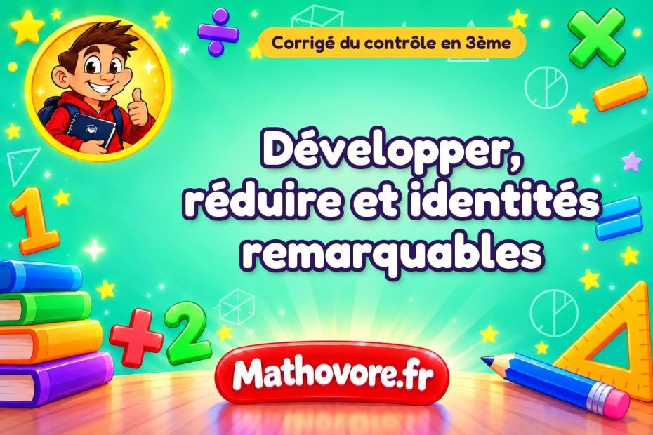Corrigé du contrôle de maths 3ème : développer, réduire et identités remarquables