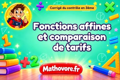 Corrigé du contrôle de maths 3ème : fonctions affines et comparaison de tarifs