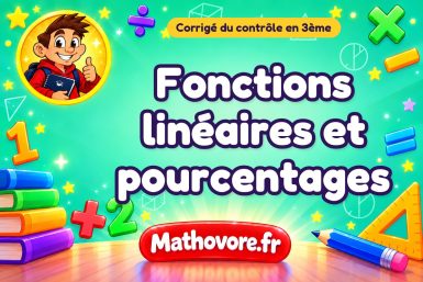 Corrigé du contrôle de maths 3ème : fonctions linéaires et pourcentages