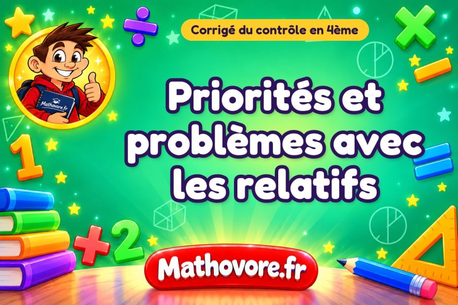 Corrigé du contrôle de maths 4ème : priorités et problèmes avec les relatifs
