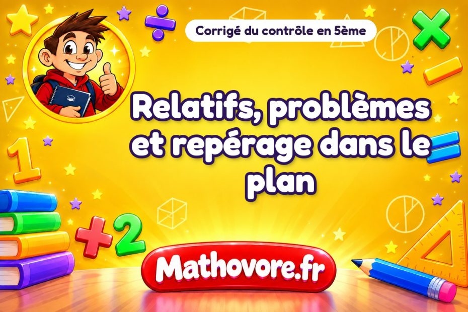 Corrigé du contrôle de maths 5ème : relatifs, problèmes et repérage dans le plan