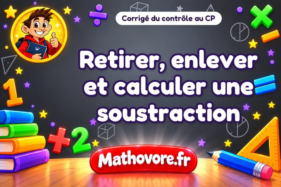 Corrigé du contrôle de maths CP : retirer, enlever et calculer une soustraction