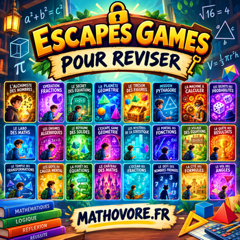 Escape game de maths avec exercices corrigés sur Mathovore pour réviser en ligne.