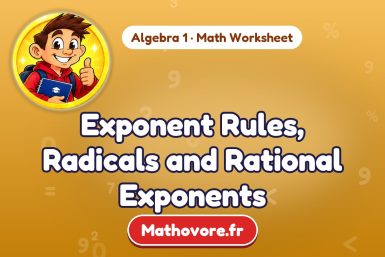 Exponent Rules, Radicals and Rational Exponents – Algebra 1 math worksheet
