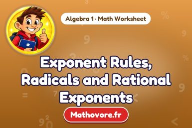 Exponent Rules, Radicals and Rational Exponents – Algebra 1 math worksheet