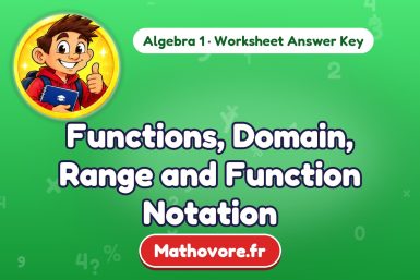Functions, Domain, Range and Function Notation – Algebra 1 math worksheet answer key