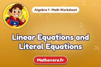 Linear Equations and Literal Equations – Algebra 1 math worksheet