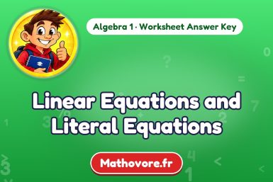 Linear Equations and Literal Equations – Algebra 1 math worksheet answer key