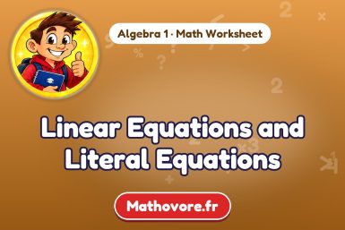 Linear Equations and Literal Equations – Algebra 1 math worksheet