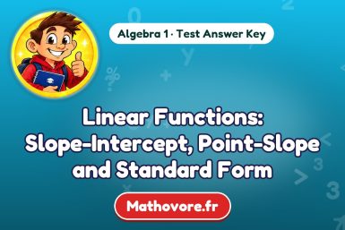Linear Functions: Slope-Intercept, Point-Slope and Standard Form – Algebra 1 math test answer key
