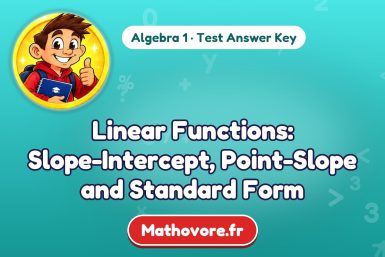 Linear Functions: Slope-Intercept, Point-Slope and Standard Form – Algebra 1 math test answer key