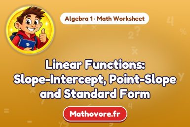Linear Functions: Slope-Intercept, Point-Slope and Standard Form – Algebra 1 math worksheet