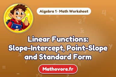Linear Functions: Slope-Intercept, Point-Slope and Standard Form – Algebra 1 math worksheet