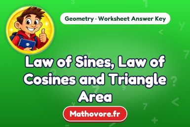 Law of Sines, Law of Cosines and Triangle Area – Geometry math worksheet answer key