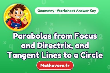 Parabolas from Focus and Directrix, and Tangent Lines to a Circle – Geometry math worksheet answer key