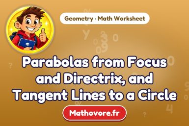 Parabolas from Focus and Directrix, and Tangent Lines to a Circle – Geometry math worksheet