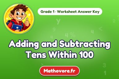 Adding and Subtracting Tens Within 100 – Grade 1 math worksheet answer key
