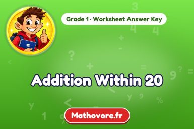 Addition Within 20 – Grade 1 math worksheet answer key