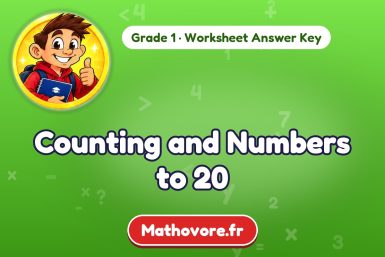 Counting and Numbers to 20 – Grade 1 math worksheet answer key