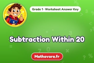 Subtraction Within 20 – Grade 1 math worksheet answer key