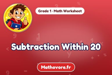 Subtraction Within 20 – Grade 1 math worksheet