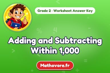 Adding and Subtracting Within 1,000 – Grade 2 math worksheet answer key