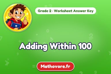 Adding Within 100 – Grade 2 math worksheet answer key
