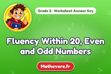 Fluency Within 20, Even and Odd Numbers – Grade 2 math worksheet answer key