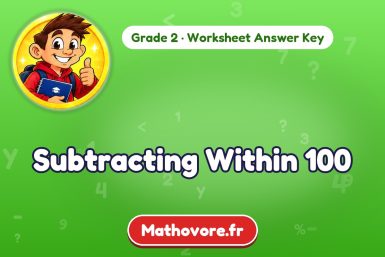 Subtracting Within 100 – Grade 2 math worksheet answer key