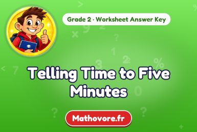 Telling Time to Five Minutes – Grade 2 math worksheet answer key
