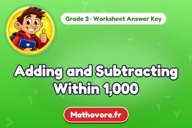 Adding and Subtracting Within 1,000 – Grade 3 math worksheet answer key