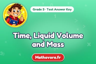 Time, Liquid Volume and Mass – Grade 3 math test answer key