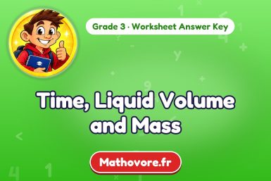 Time, Liquid Volume and Mass – Grade 3 math worksheet answer key