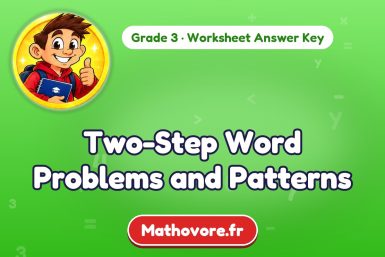Two-Step Word Problems and Patterns – Grade 3 math worksheet answer key