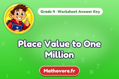 Place Value to One Million – Grade 4 math worksheet answer key