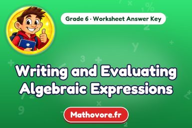 Writing and Evaluating Algebraic Expressions – Grade 6 math worksheet answer key