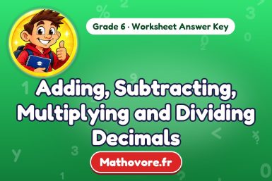 Adding, Subtracting, Multiplying and Dividing Decimals – Grade 6 math worksheet answer key