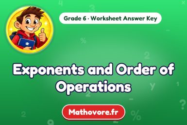 Exponents and Order of Operations – Grade 6 math worksheet answer key