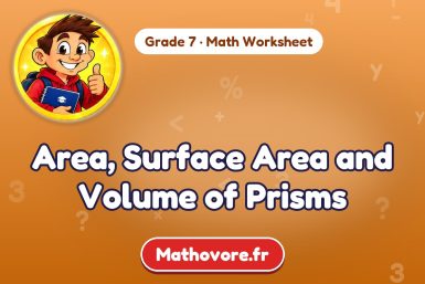Area, Surface Area and Volume of Prisms – Grade 7 math worksheet