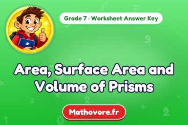 Area, Surface Area and Volume of Prisms – Grade 7 math worksheet answer key