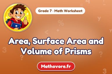 Area, Surface Area and Volume of Prisms – Grade 7 math worksheet