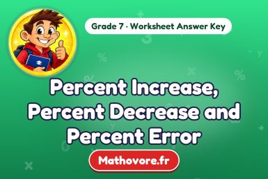 Percent Increase, Percent Decrease and Percent Error – Grade 7 math worksheet answer key