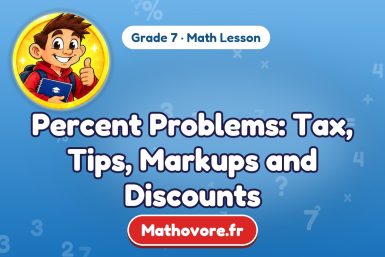 Percent Problems: Tax, Tips, Markups and Discounts – Grade 7 math lesson