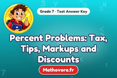 Percent Problems: Tax, Tips, Markups and Discounts – Grade 7 math test answer key