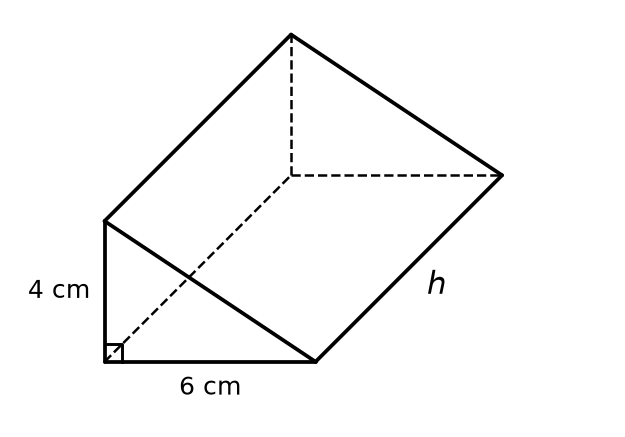 Prisme droit dont la base est un triangle rectangle de côtés 6 cm et 4 cm, de hauteur h