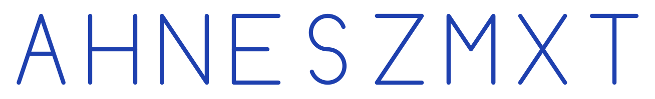 Neuf lettres majuscules tracées en bleu : A, H, N, E, S, Z, M, X et T
